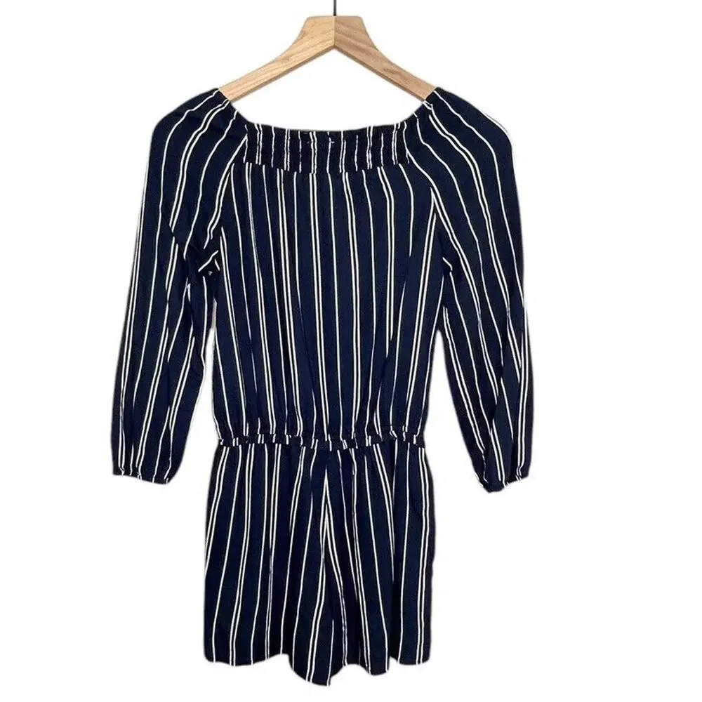 Abercrombie Kids Stripe Blue Shorts Romper Long Sleeve Girls 13/14 Excellent - Picture 2 of 8